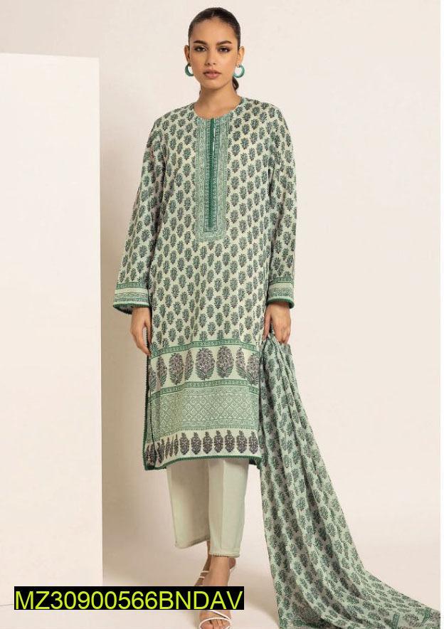 3 Pcs Women's Unstitched Khaddar Printed Suit