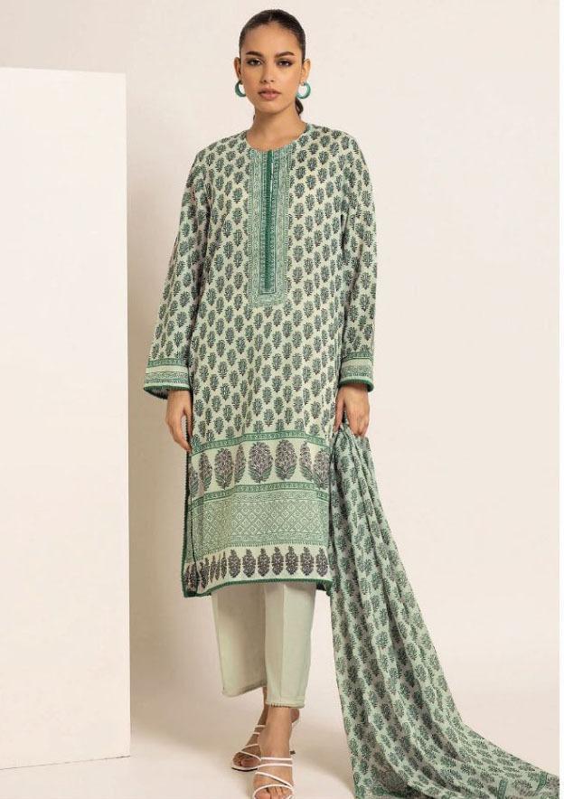 3 Pcs Women's Unstitched Khaddar Printed Suit